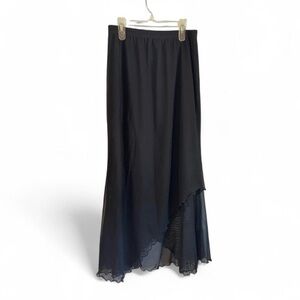Clara's Junior's L Vintage Whimsigoth Black Gauzy Sheer Lined Tulip Midi Skirt